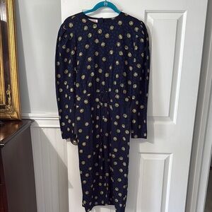 VTG Maggy London Navy Dress with Gold Accents- 100 percent silk